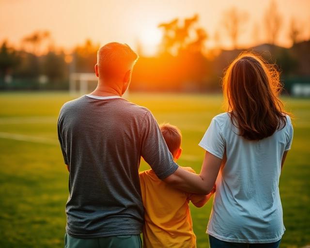 Familia mirando el campo de fútbol