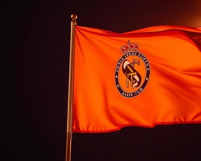 Bandera naranja del club con su escudo