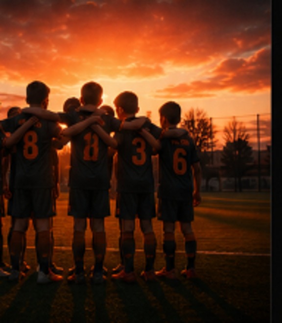 Jugadores del club mirando el estadio al atardecer